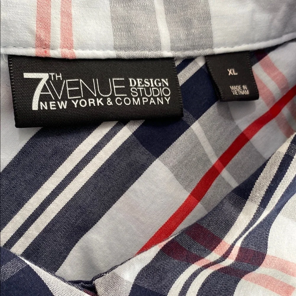 7th avenue Red and White Fitted 3/4 Sleeve Button Down Blouse - Picture 3 of 15